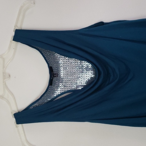 Express teal sequin back cowl neck tank top, sparkle glitzy tank top, Size small - Picture 2 of 8